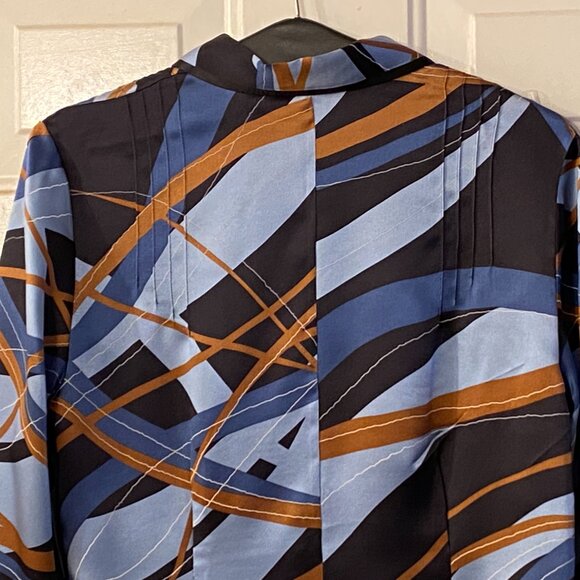 NWT i.e. Womens 100% Silk Blouse Shirt Sz 8 (M) 3/4 Sleeve Blue/Brown Abstract - Picture 5 of 11